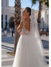 Beaded Ivory Tulle Lace V Back Boho Wedding Dress